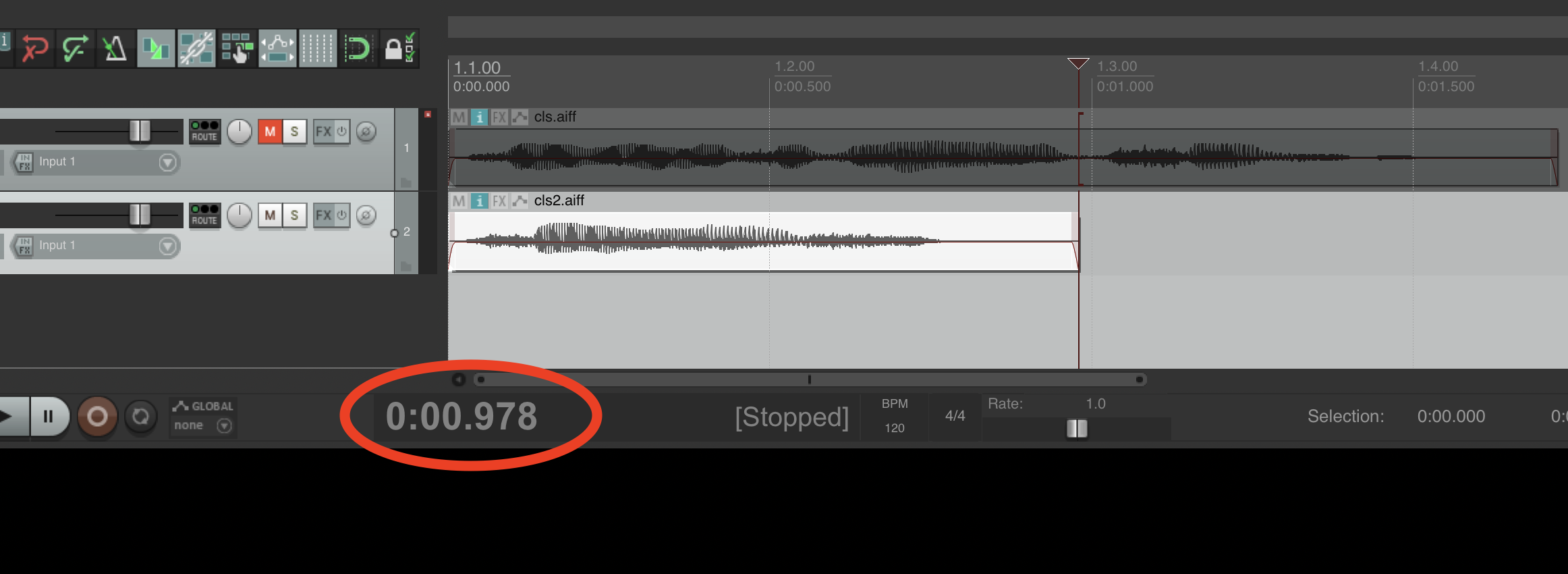 screenshot of the second audio file opened in Reaper